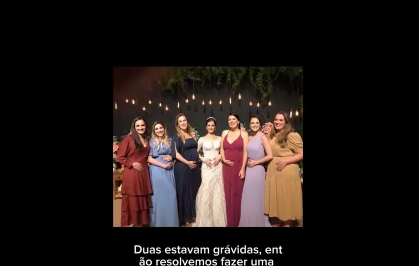  Amigas tiram foto em casamento e meses depois todas engravidam juntas