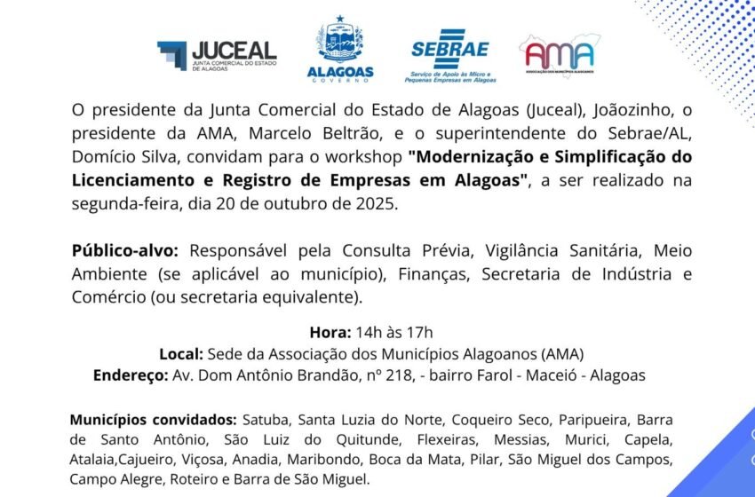 Juceal apresenta workshop sobre legalização empresarial para prefeitos e secretários na AMA – AMA