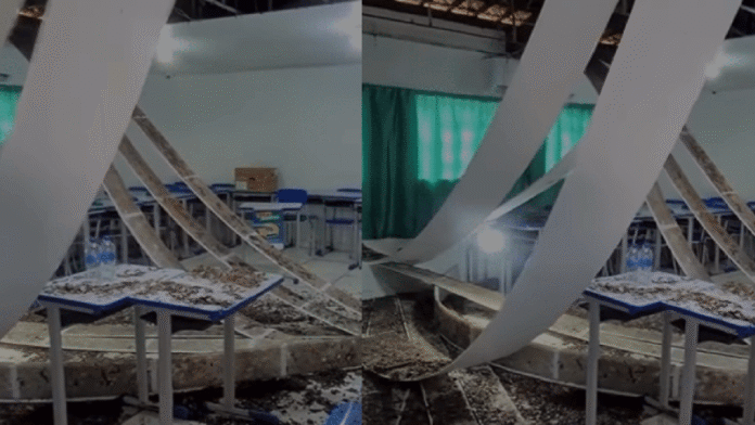 Teto de sala de aula desaba durante votação na cidade do Pilar; veja vídeo